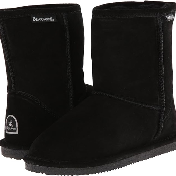 BEARPAW Eva Short Toddler Girls Black II Leather Suede Boots Size 11 Pull On - Picture 2 of 7